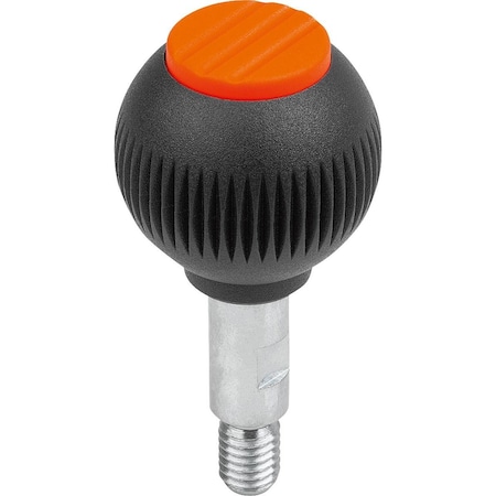 Kipp Spherical Knob Revolving Size:1, D1=25 D=M06X10, Plastic Black, Comp:Stainless, Cap:Orange Ral K0254.01061